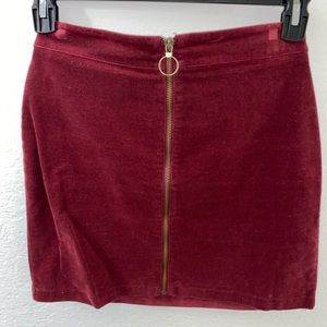 Burgundy Corduroy zip up skirt